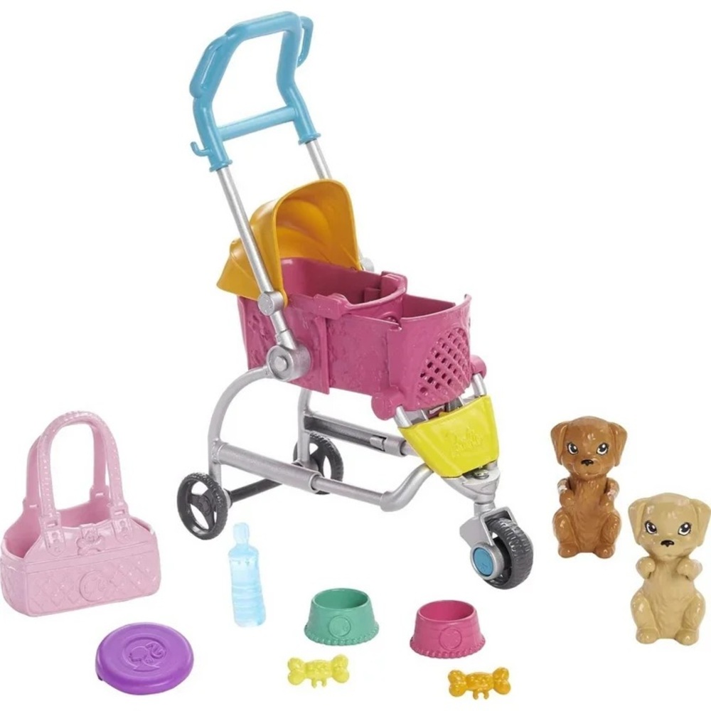 NWT Barbie Stroll & Play Pups Playset with Brunette Doll - Picture 6 of 7